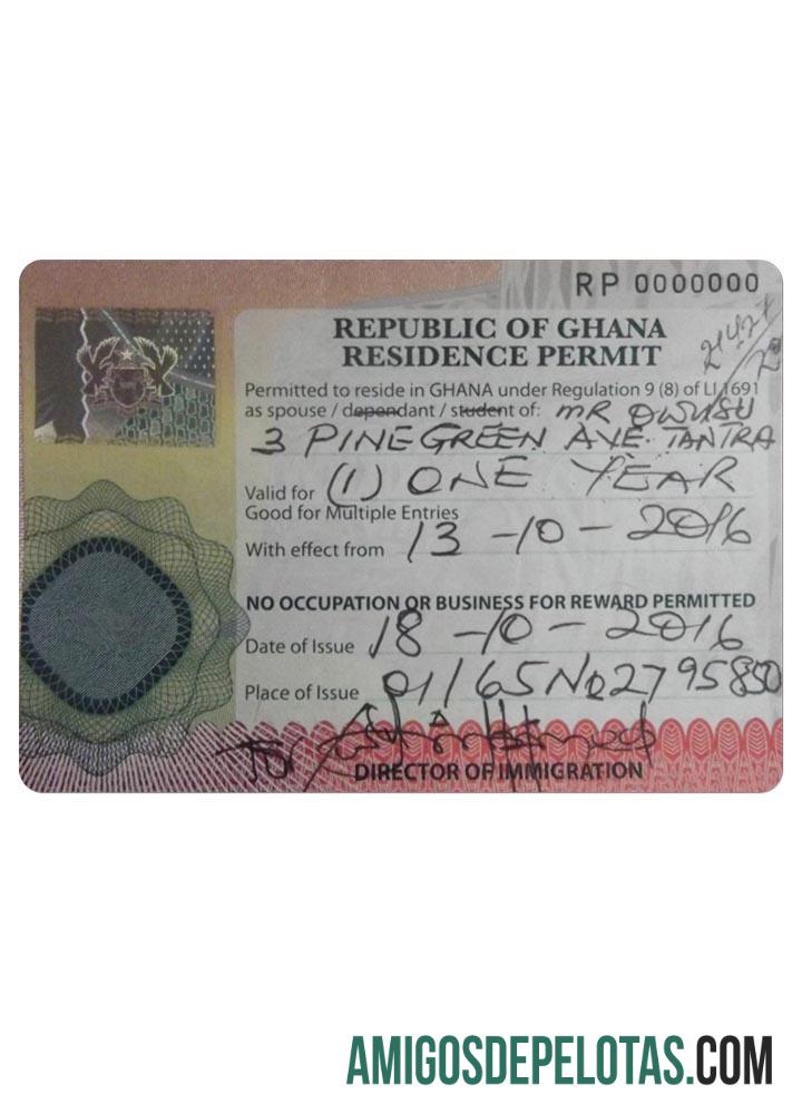 Autorização de residência em GANA exemplo